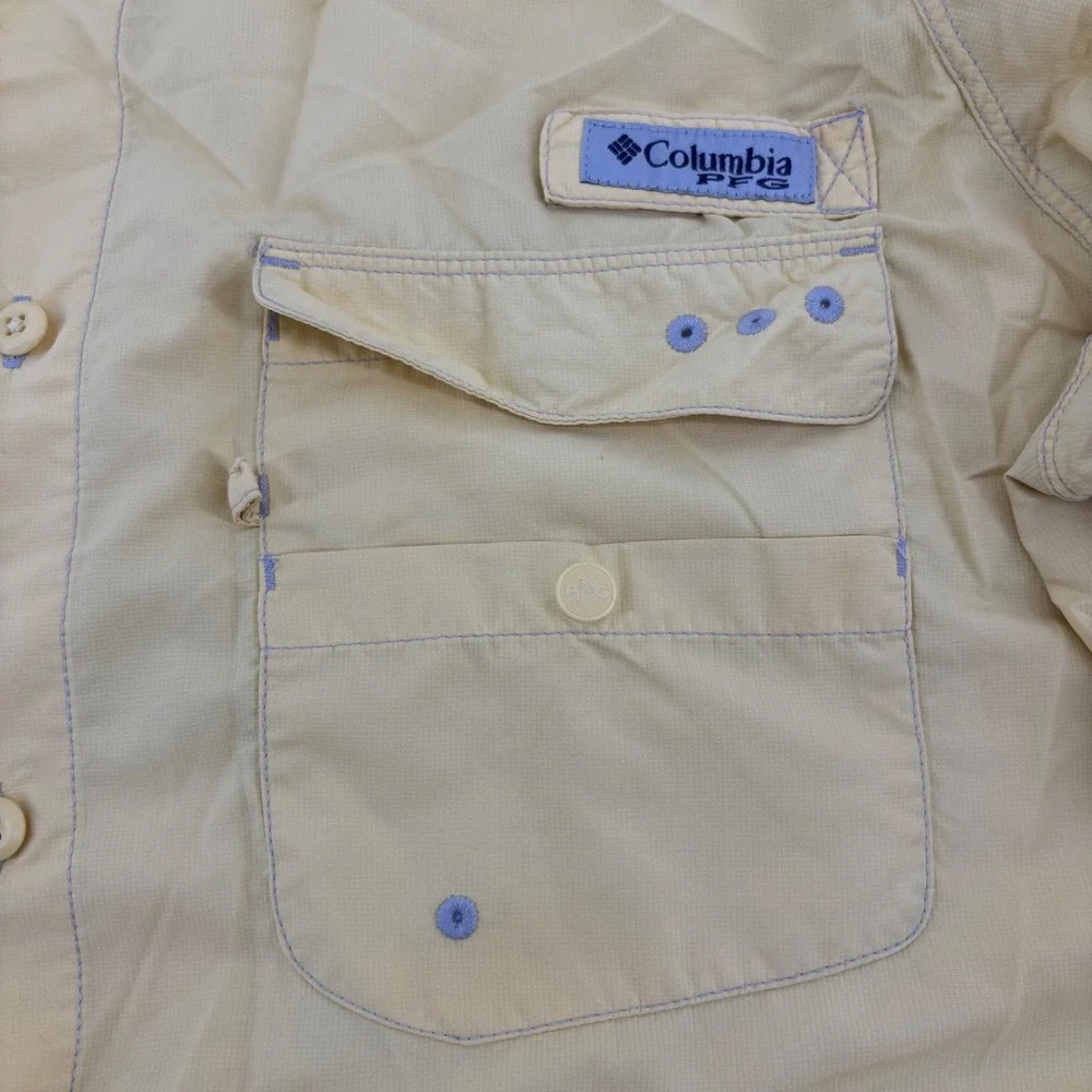 Columbia PFG Fishing Shirt Mens Large‎ Yellow Excellent Long Sleeve Ventilated